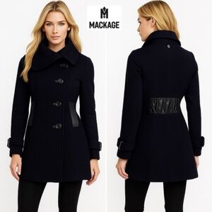 🖤​Mackage🖤 Black Wool Cashmere Blend Coat Jacket with Leather Trim - Size S